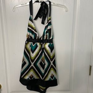 Halter top. Colorful. Soft. Ties around the neck and in the back.